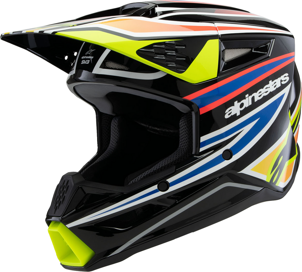 ALPINESTARS Youth SM3 Helmet - Wurx - Gloss Black/Yellow Fluo/Blue/Red Large