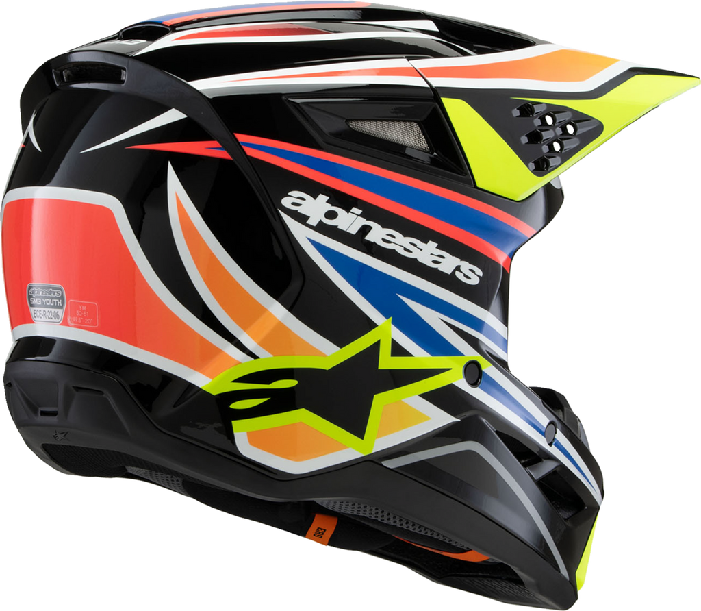 ALPINESTARS Youth SM3 Helmet - Wurx - Gloss Black/Yellow Fluo/Blue/Red - Small