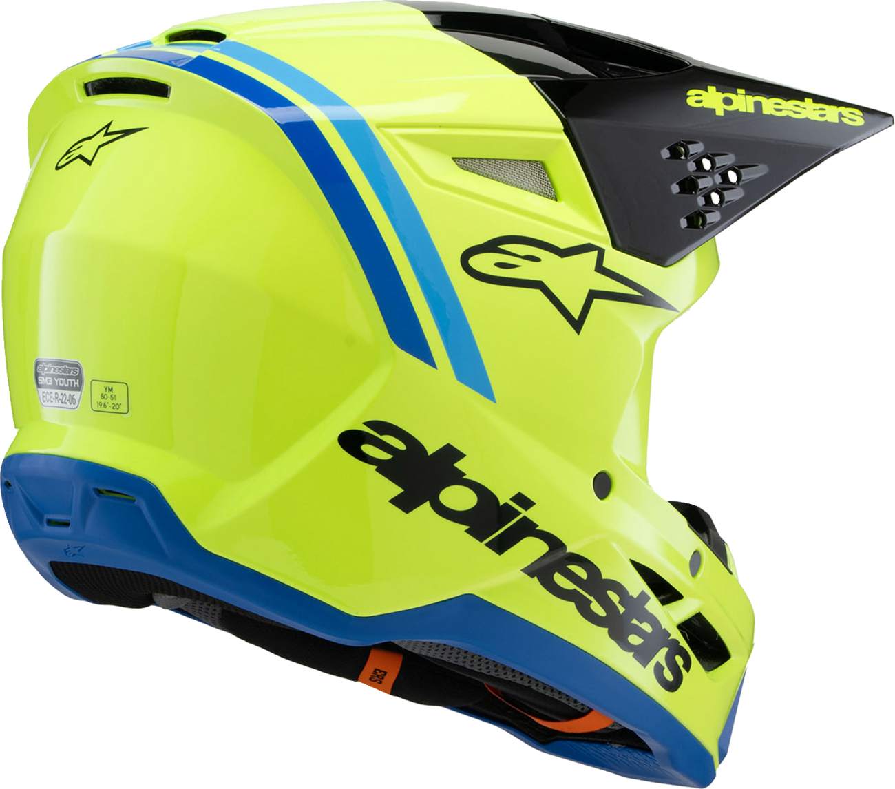 ALPINESTARS Youth SM3 Helmet - Radium - Gloss Yellow Fluo/Black/Blue - Large