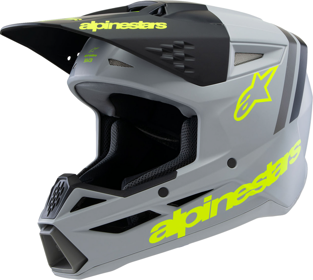 ALPINESTARS Youth SM3 Helmet - Radium - Matte Gray/Black/Yellow Fluo - Small