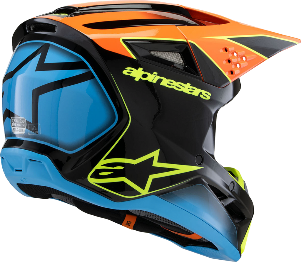 Alpinestars Youth SM3 Helmet - Fray - Gloss Black/Orange/Yellow Fluo