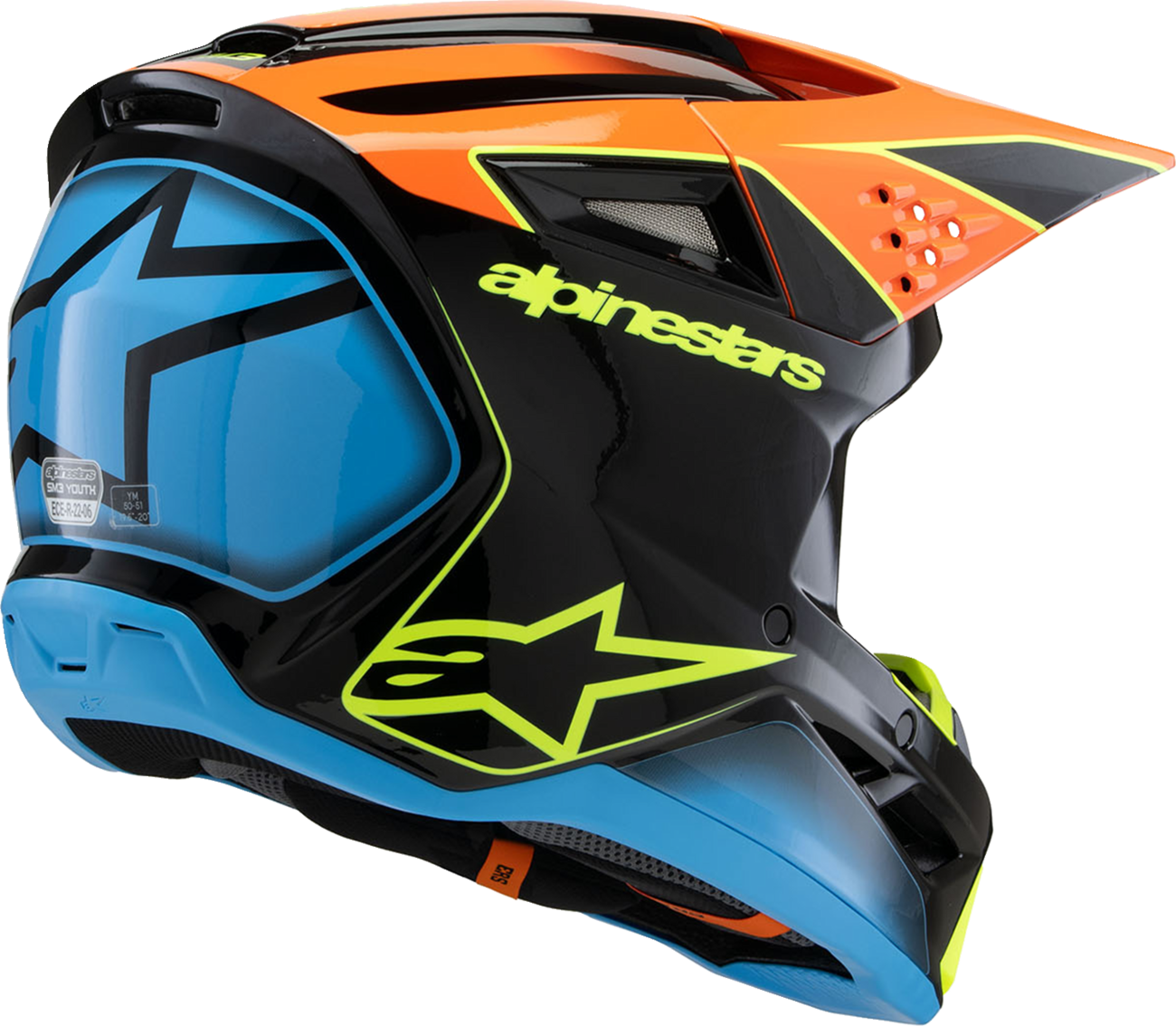 ALPINESTARS Youth SM3 Helmet - Fray - Gloss Black/Orange/Yellow Fluo - Small