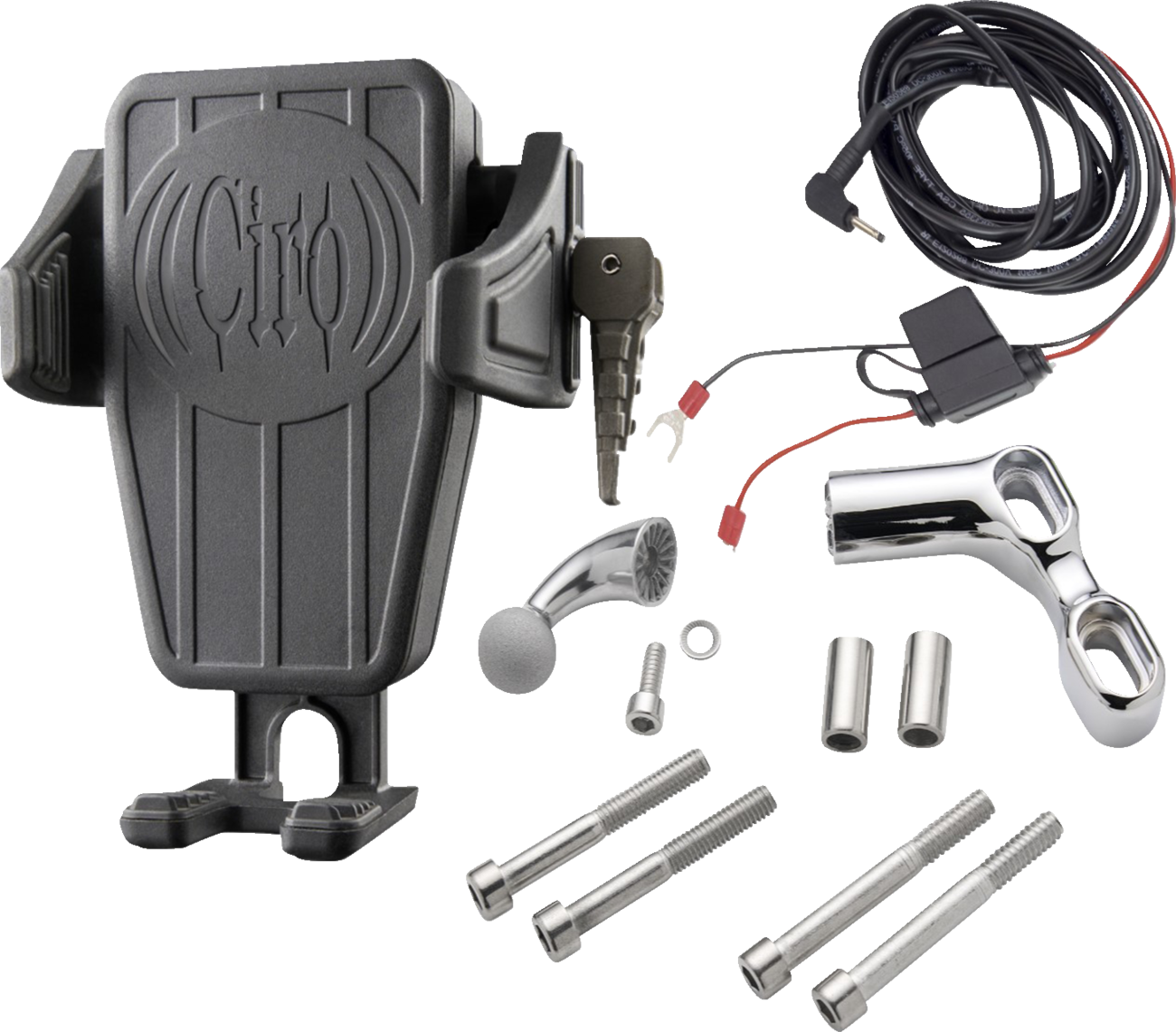 Ciro Holder Phone Gen 2 Cybercharger Blk, Offset Perch Mount - Chrome