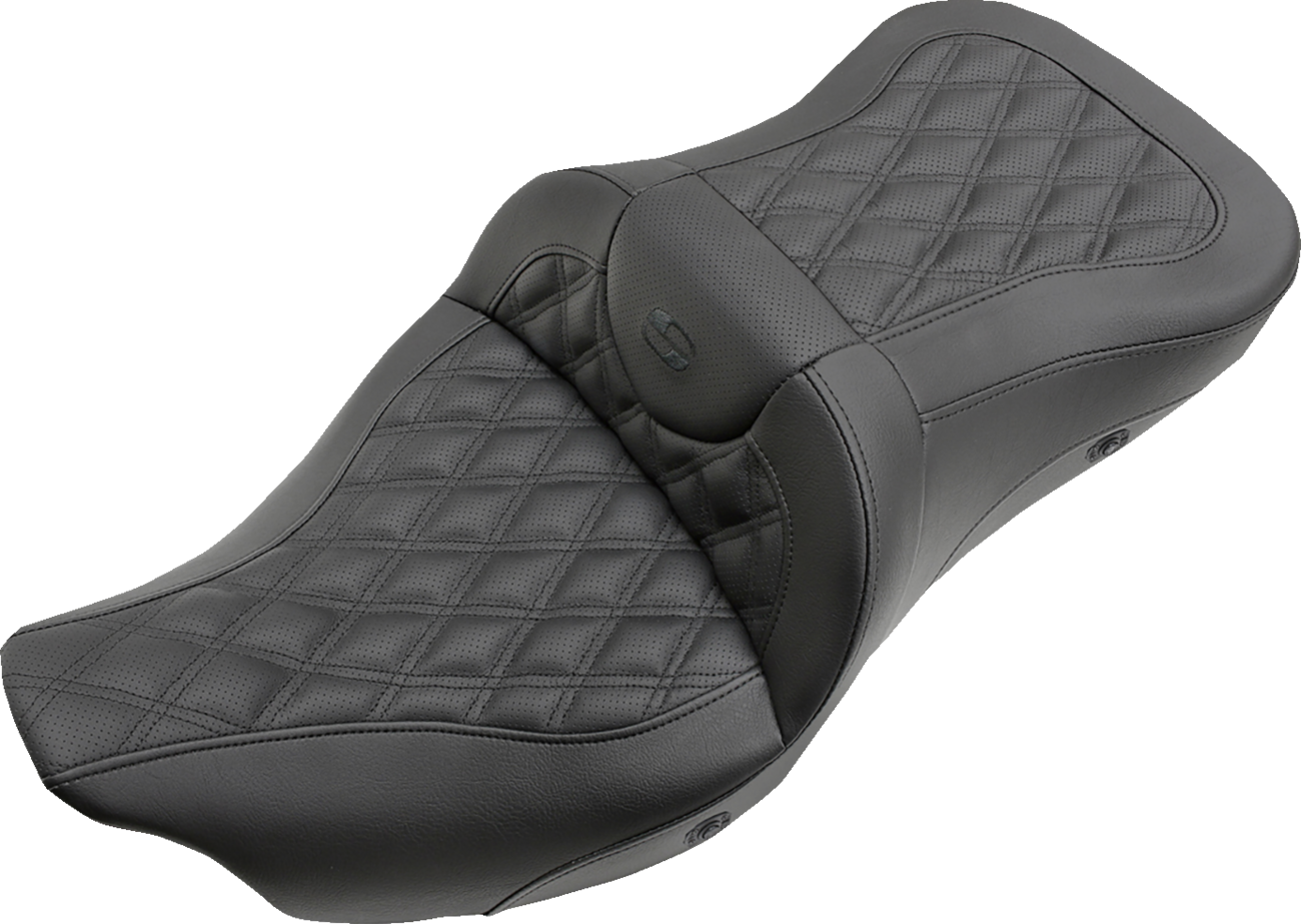 SADDLEMEN Extended Reach Roadsofa™ Seat - Lattice Stitched - without Backrest - Heated - FL '08-'24