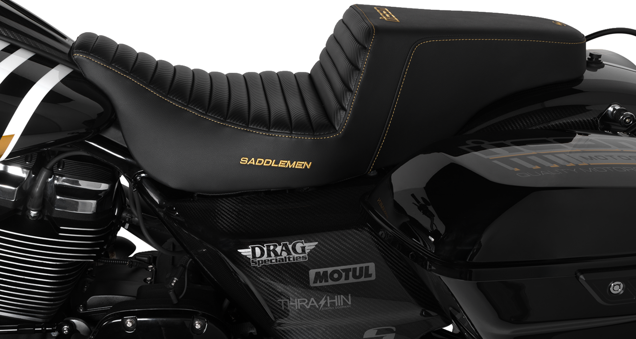 SADDLEMEN Step-Up Seat - Front Tuck-n-Roll - Black - FL '08-'24