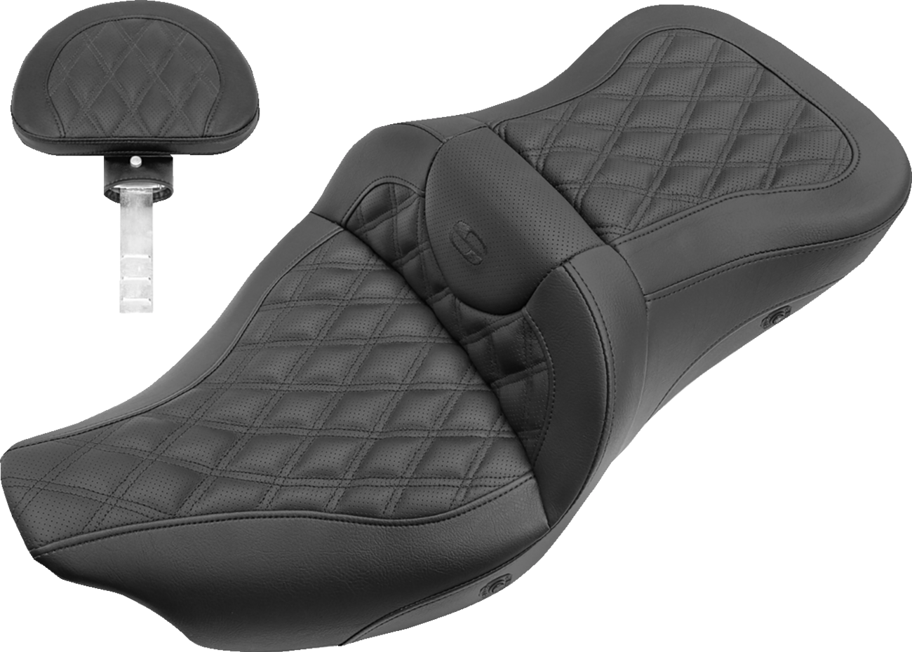 SADDLEMEN Roadsofa™ Seat - with Backrest - Full Lattice Stitch - Heated - FLH/FLT '08-'25
