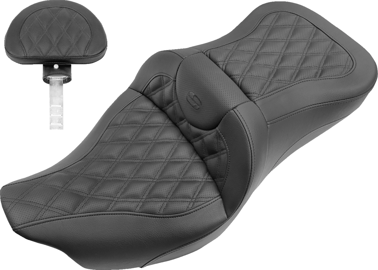 SADDLEMEN Roadsofa™ Seat - Full Lattice Stitch - with Backrest - Black - FL '09-'24