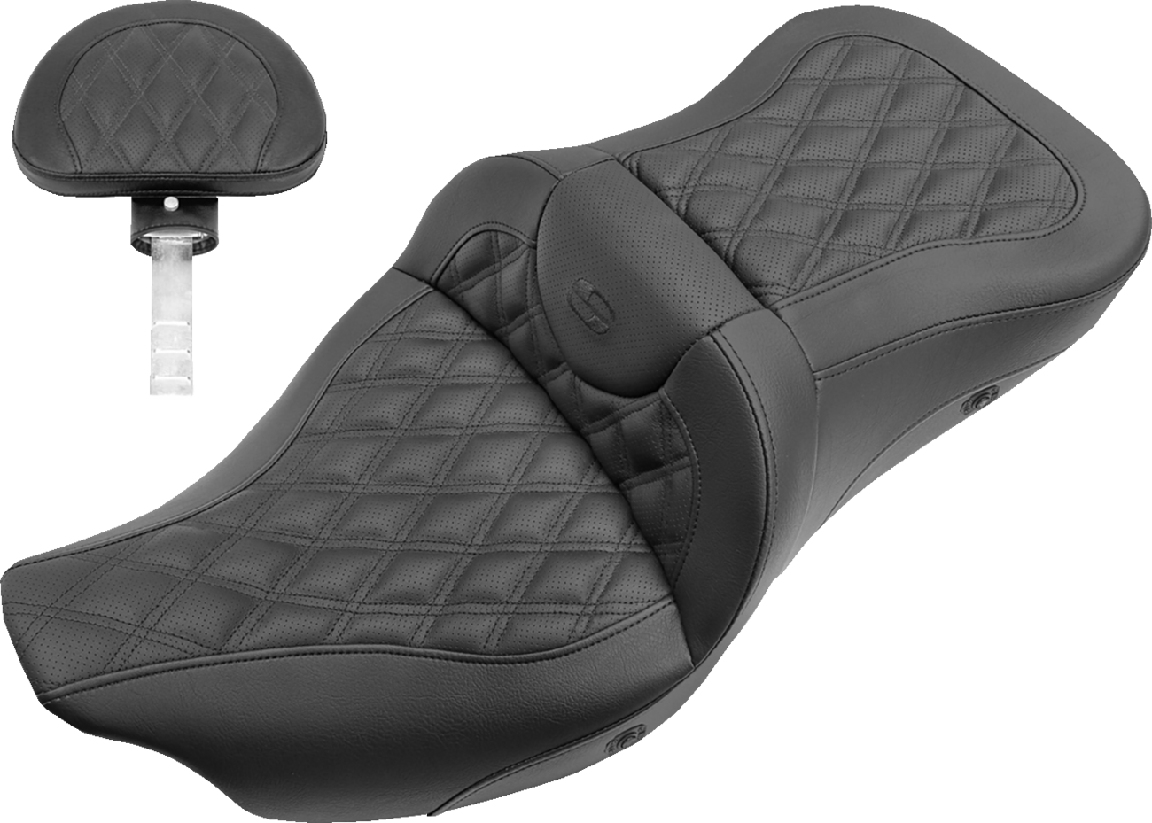 SADDLEMEN Roadsofa™ Seat - Heated - Full Lattice Stitch - with Backrest - Black - FL '09-'24