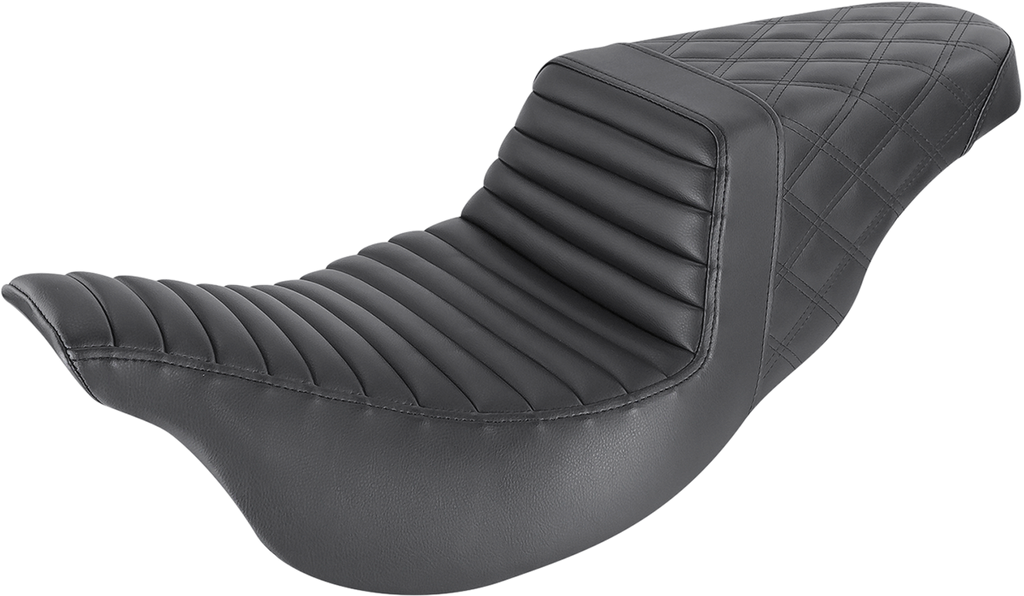 SADDLEMEN Step-Up Seat - Front Tuck-n-Roll/Rear Lattice Stitch - Black - FL '08-24