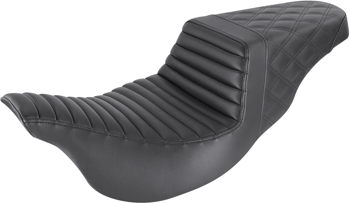 SADDLEMEN Step-Up Seat - Front Tuck-n-Roll/Rear Lattice Stitch - Black - FL '08-24