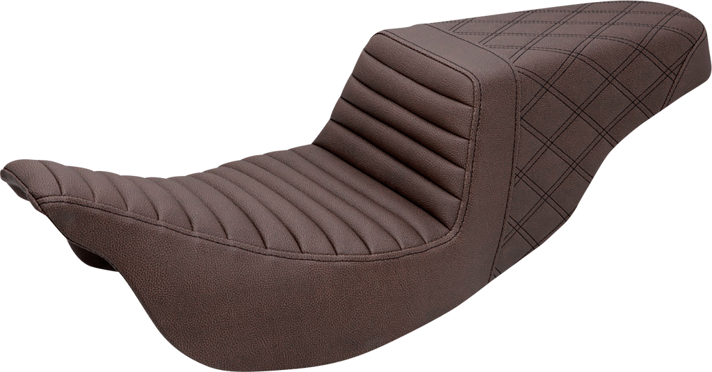 SADDLEMEN Step-Up Seat - Front Tuck-n-Roll/Rear Lattice Stitch - Brown - FL '08-'24