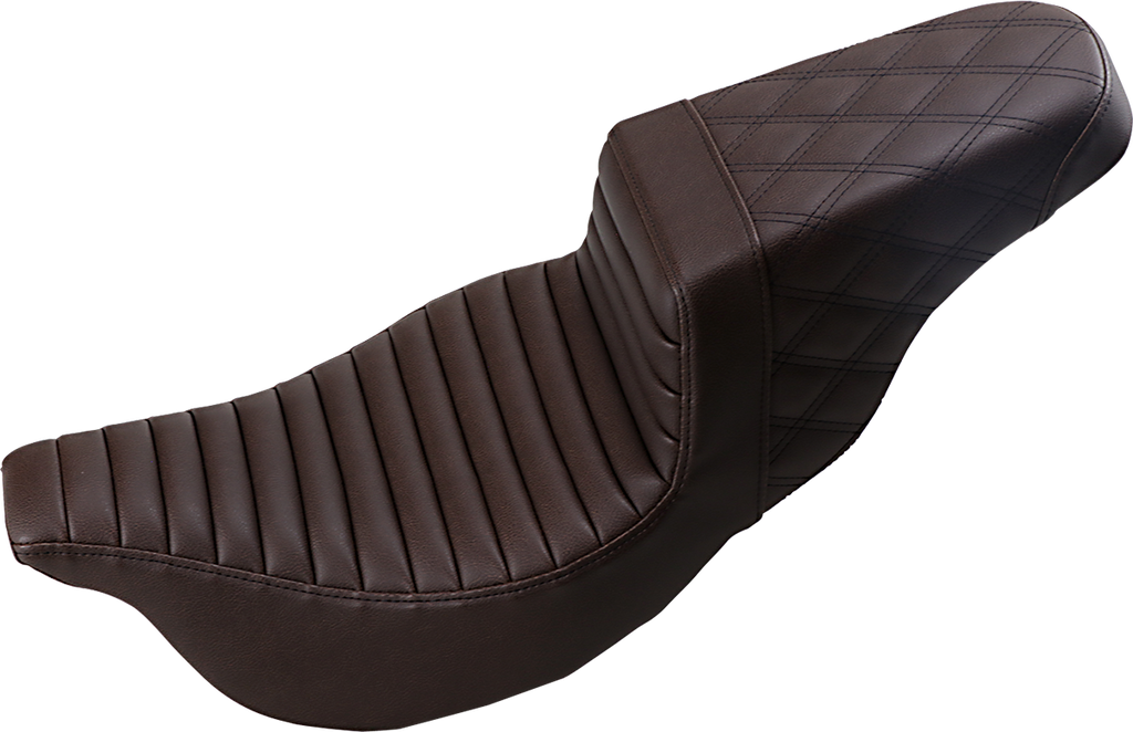 SADDLEMEN Step-Up Seat - Front Tuck-n-Roll/Rear Lattice Stitch - Brown - FL '08-'24