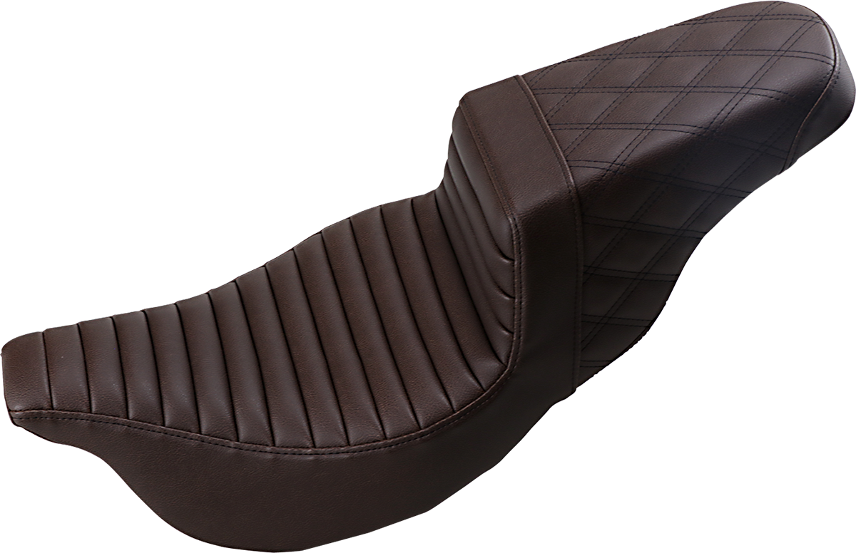 SADDLEMEN Step-Up Seat - Front Tuck-n-Roll/Rear Lattice Stitch - Brown - FL '08-'24