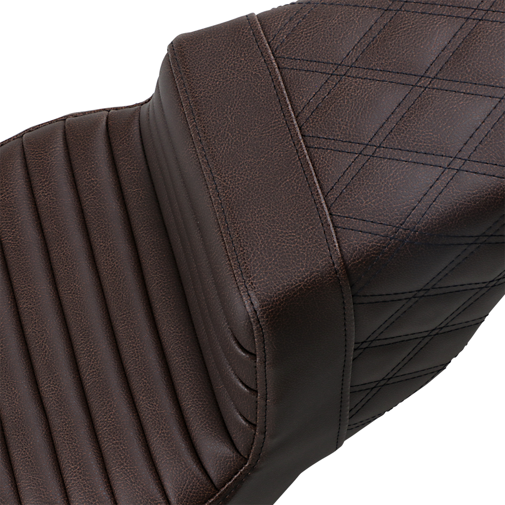 SADDLEMEN Step-Up Seat - Front Tuck-n-Roll/Rear Lattice Stitch - Brown - FL '08-'24