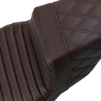 SADDLEMEN Step-Up Seat - Front Tuck-n-Roll/Rear Lattice Stitch - Brown - FL '08-'24
