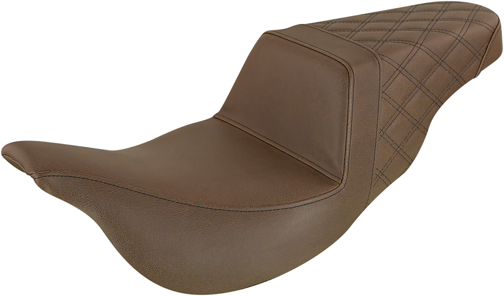 SADDLEMEN Step-Up Seat - Extended Reach - Rear Lattice Stitch - Brown - FL '08-'24