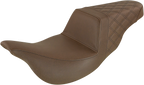 SADDLEMEN Step-Up Seat - Extended Reach - Rear Lattice Stitch - Brown - FL '08-'24