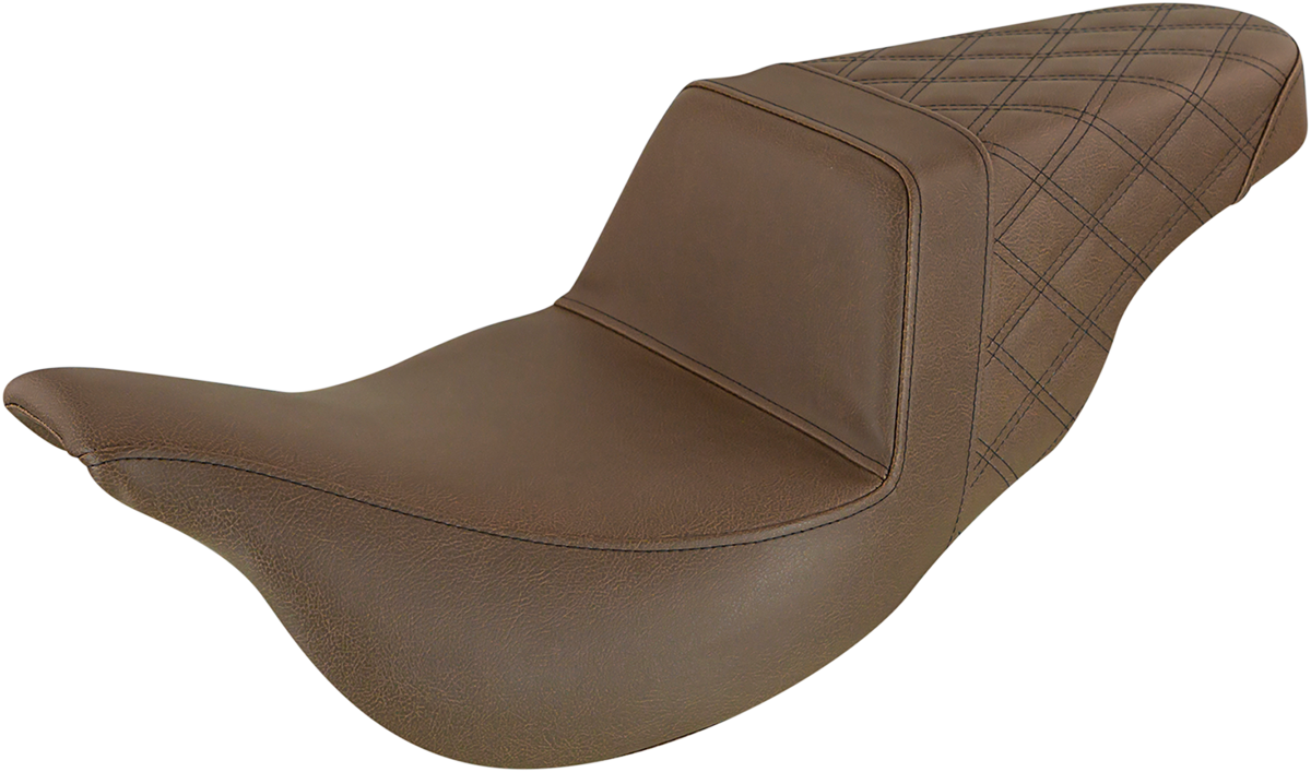 SADDLEMEN Step-Up Seat - Extended Reach - Rear Lattice Stitch - Brown - FL '08-'24