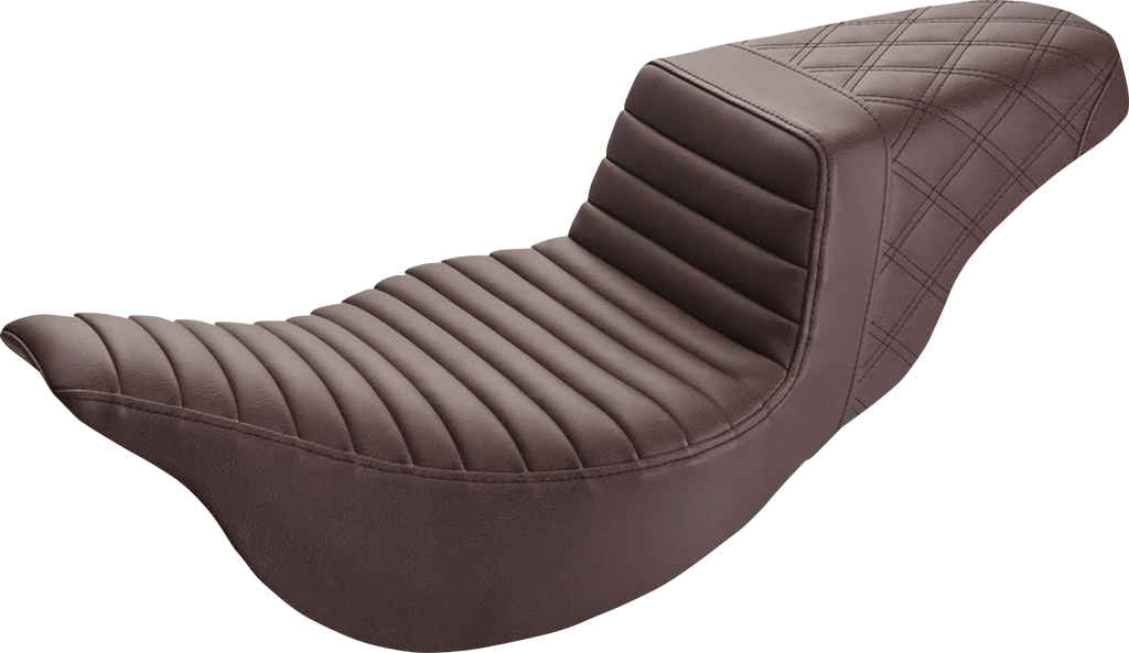 SADDLEMEN Step-Up Seat - Extended Reach - Front Tuck-n-Roll/Rear Lattice Stitch - Brown - FL '08-'24