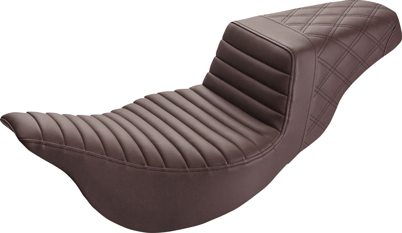 SADDLEMEN Step-Up Seat - Extended Reach - Front Tuck-n-Roll/Rear Lattice Stitch - Brown - FL '08-'24