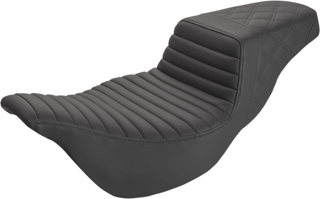 SADDLEMEN Step-Up Seat - Extended Reach - Front Tuck-n-Roll/Rear Lattice Stitch - Black - FL '08-'24