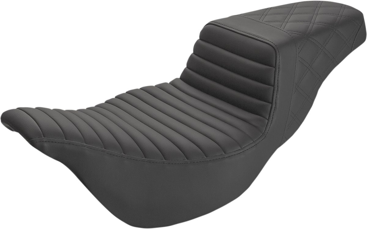 SADDLEMEN Step-Up Seat - Extended Reach - Front Tuck-n-Roll/Rear Lattice Stitch - Black - FL '08-'24