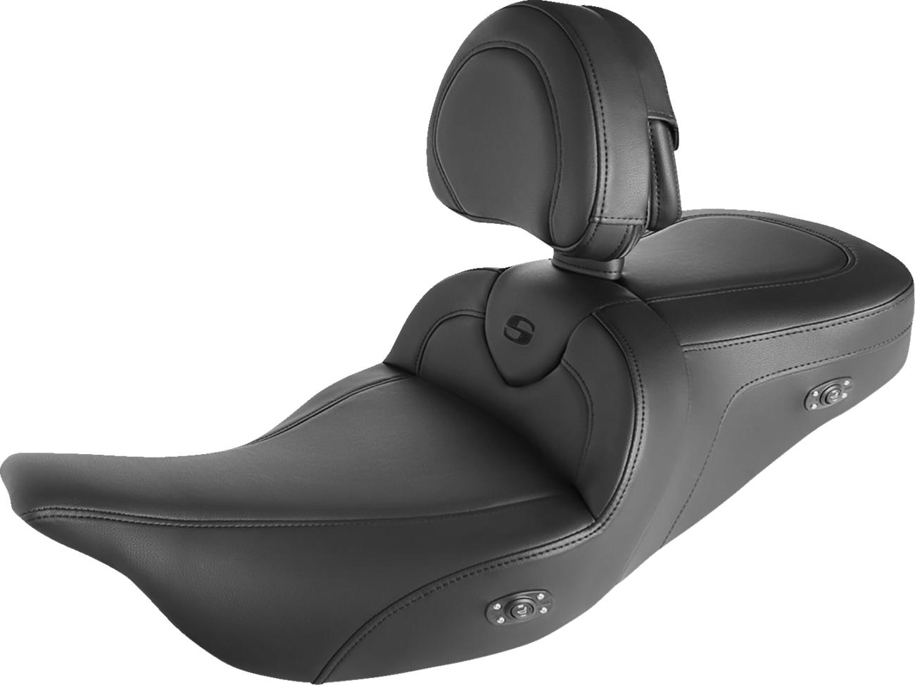 SADDLEMEN Roadsofa™ Seat - Heated - w/ Backrest - Black Stitching - FLH/FLT '08-'24