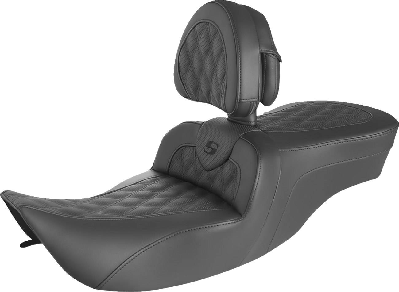 SADDLEMEN Roadsofa™ Seat - Full Lattice Stitch - with Backrest - FLH '97-'07