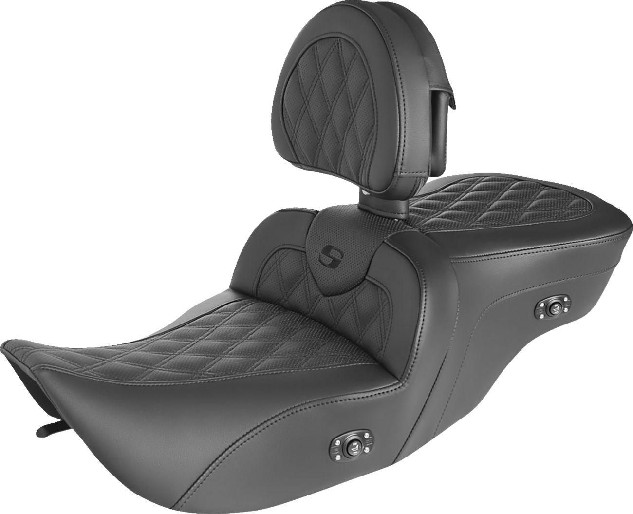 SADDLEMEN Roadsofa™ Seat - with Backrest - Full Lattice Stitch - Heated - '99-'07 FLH