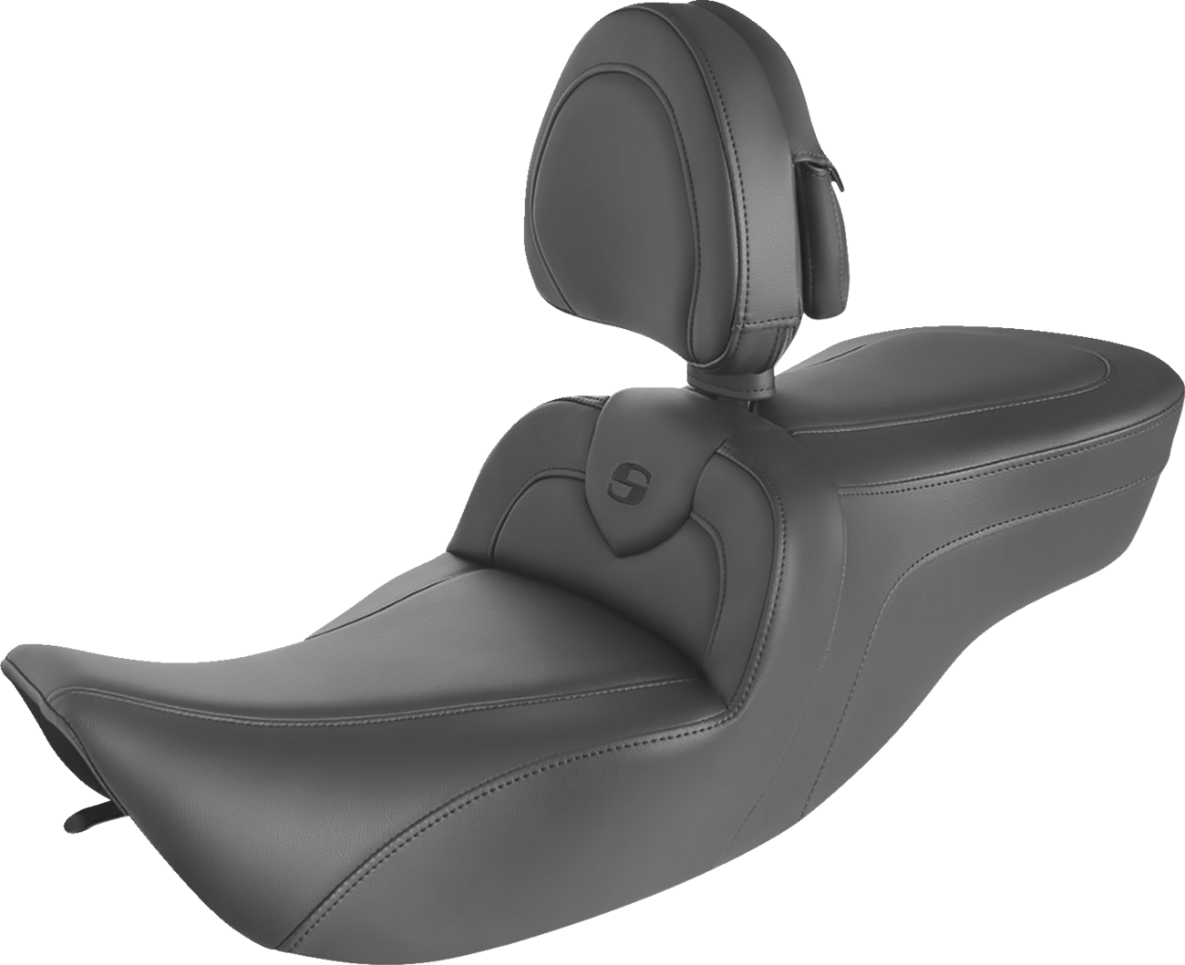 SADDLEMEN RoadSofa™ Seat - with Backrest - Black w/ Black Stitching - FLH '97-'07