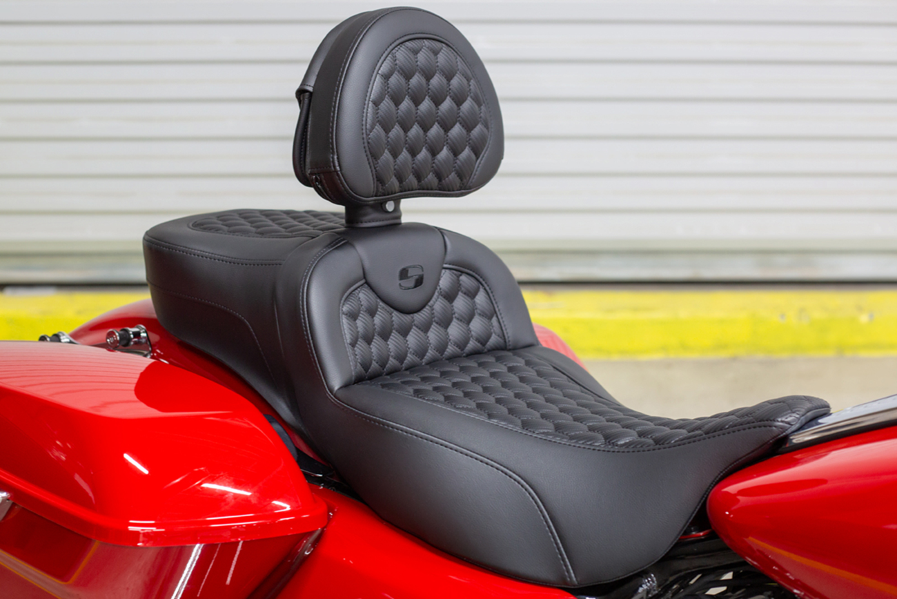 SADDLEMEN RoadSofa™ Seat - Honeycomb - with Backrest - Extended Reach - Heated - FL '08-'23