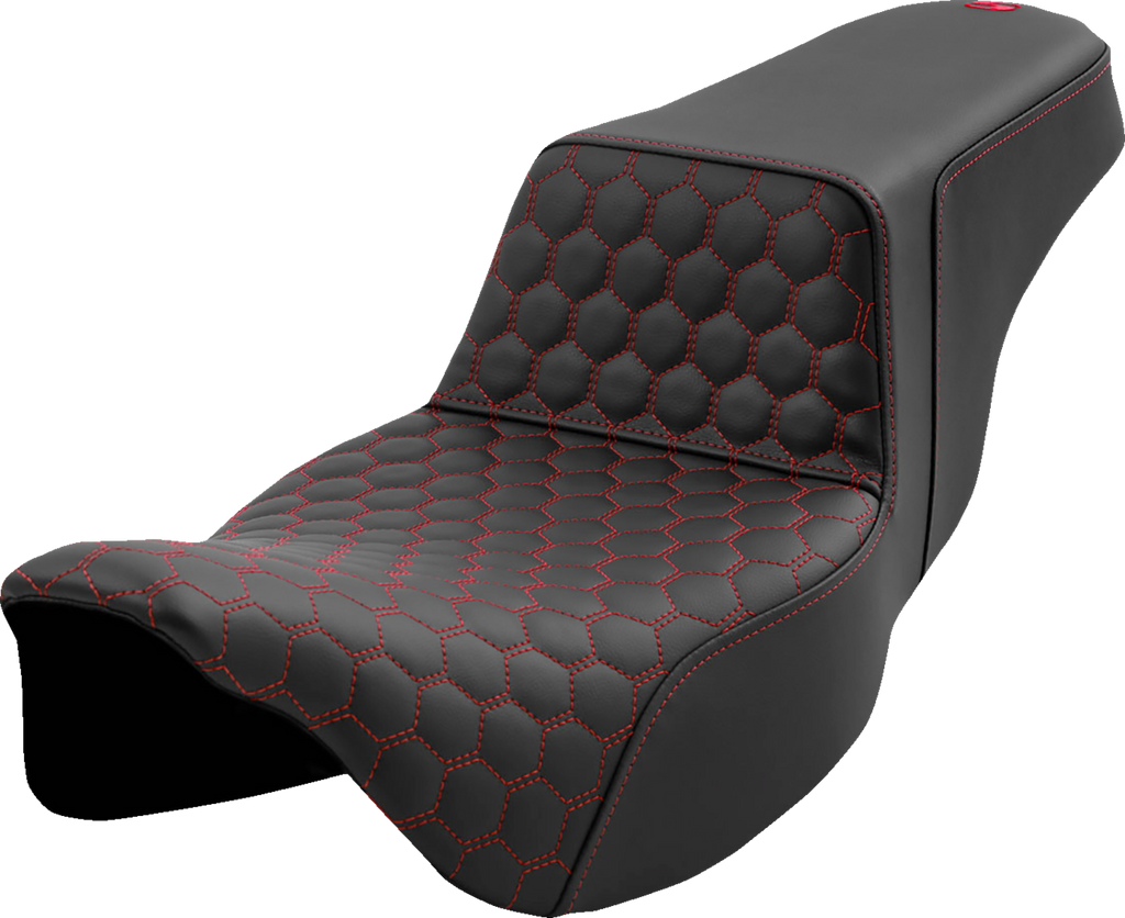 SADDLEMEN Step-Up Seat - Honeycomb - Extended Reach - Red Stitching - FL '08-'23