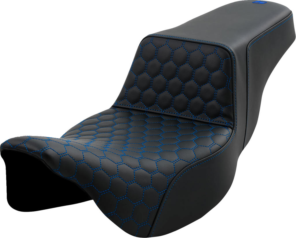 SADDLEMEN Step-Up Seat - Honeycomb - Extended Reach - Blue Stitching - FL '08-'23