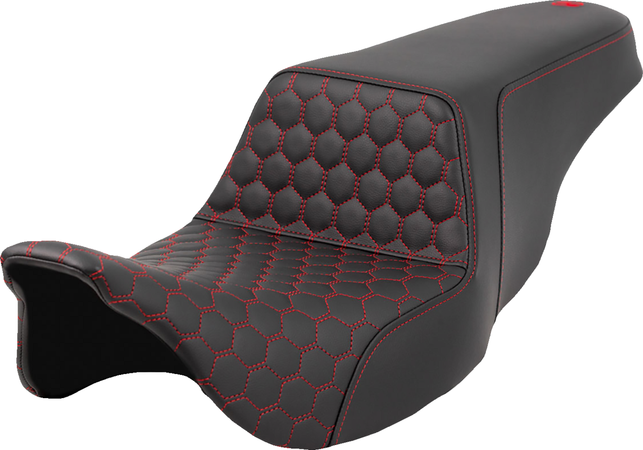 SADDLEMEN Step-Up Seat - Honeycomb - Red Stitching - FL '08-'23