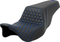 SADDLEMEN Step-Up Seat - Honeycomb - Blue Stitching - FL '08-'23