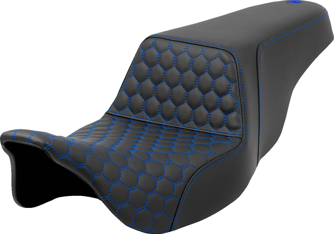 SADDLEMEN Step-Up Seat - Honeycomb - Blue Stitching - FL '08-'23