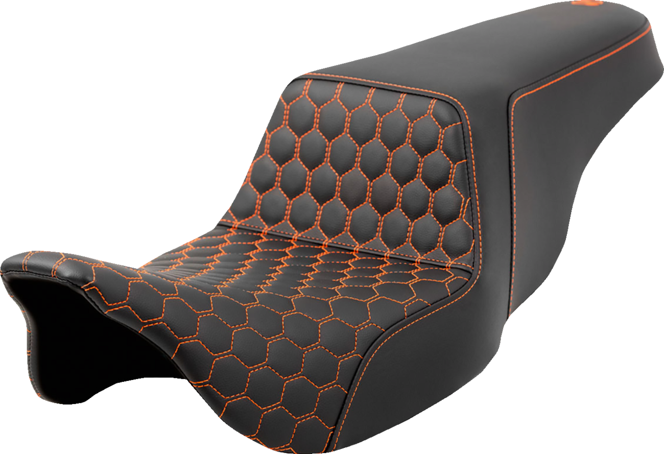 SADDLEMEN Step-Up Seat - Honeycomb - Orange Stitching - FL '08-'23