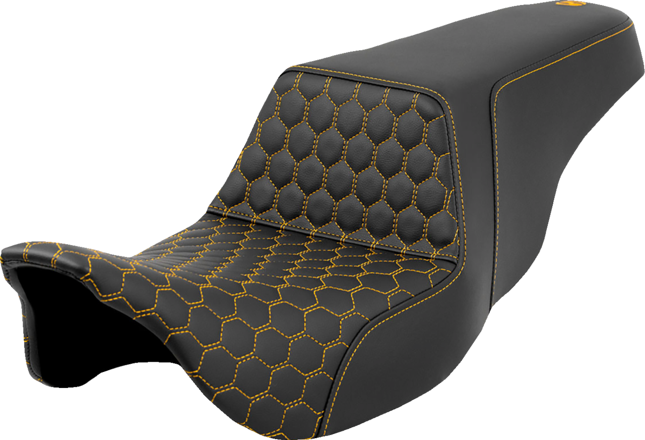 SADDLEMEN Step-Up Seat - Honeycomb - Gold Stitching - FL '08-'23