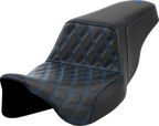 SADDLEMEN Step-Up Seat - Front Lattice Stitch - Blue Stitch - FLH/FLT '08-'23