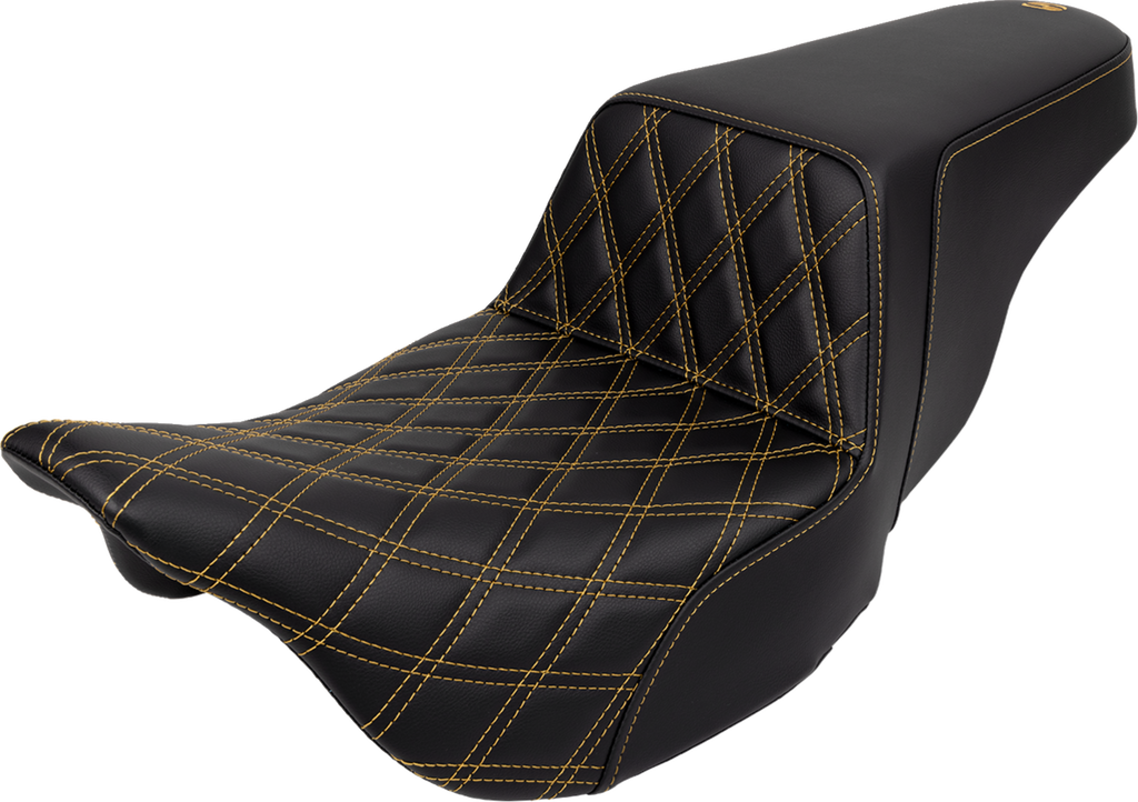 SADDLEMEN Step-Up Seat - Front Lattice Stitch - Gold Stitch - FLH/FLT '08-'23