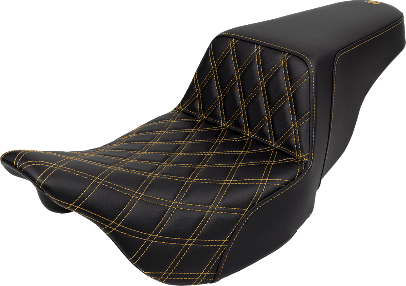 SADDLEMEN Step-Up Seat - Front Lattice Stitch - Gold Stitch - FLH/FLT '08-'23