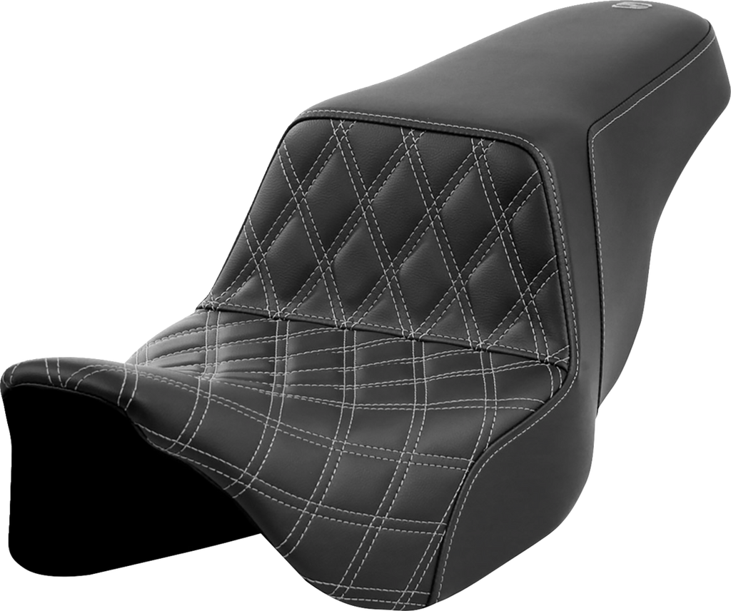 SADDLEMEN Step-Up Seat - Front Lattice Stitch - Dark Gray Stitch - FLH/FLT '08-'23