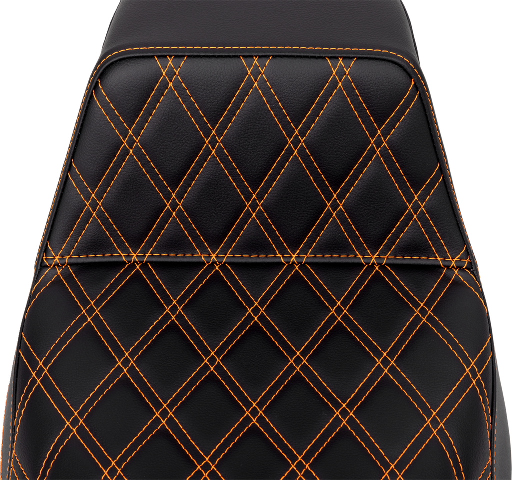 SADDLEMEN Step-Up Seat - Front Lattice Stitch - Orange Stitch - FLH/FLT '08-'23