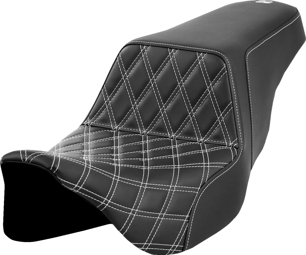 SADDLEMEN Step-Up Seat - Front Lattice Stitch - White Stitch - FLH/FLT '08-'23