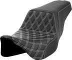 SADDLEMEN Step-Up Seat - Front Lattice Stitch - White Stitch - FLH/FLT '08-'23