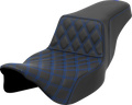 SADDLEMEN Step-Up Seat - Front Lattice Stitch - Blue Stitch - Extended Reach - FLH/FLT '08-'23