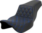 SADDLEMEN Step-Up Seat - Front Lattice Stitch - Blue Stitch - Extended Reach - FLH/FLT '08-'23
