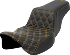 SADDLEMEN Step-Up Seat - Front Lattice Stitch - Gold Stitch - Extended Reach - FLH/FLT '08-'23