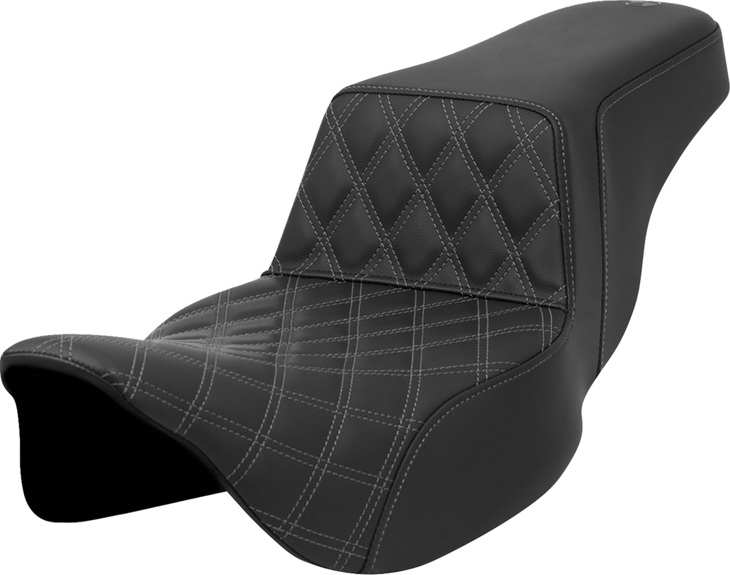 SADDLEMEN Step-Up Seat - Front Lattice Stitch - Gray Stitch - Extended Reach - FLH/FLT '08-'23