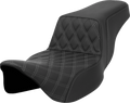 SADDLEMEN Step-Up Seat - Front Lattice Stitch - Gray Stitch - Extended Reach - FLH/FLT '08-'23